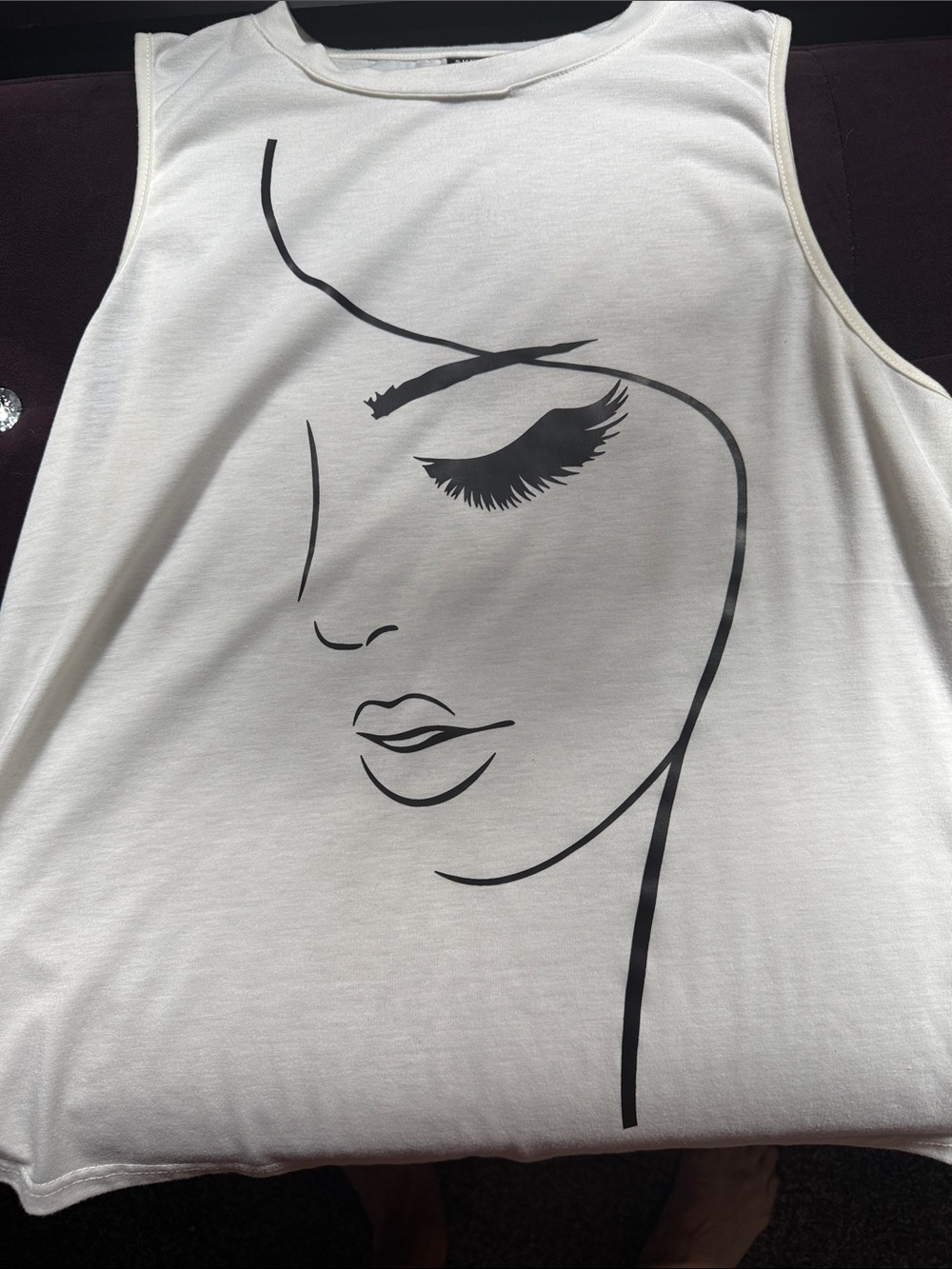 SHEIN White Sleeveless Tank with Black Minimal Face Graphic